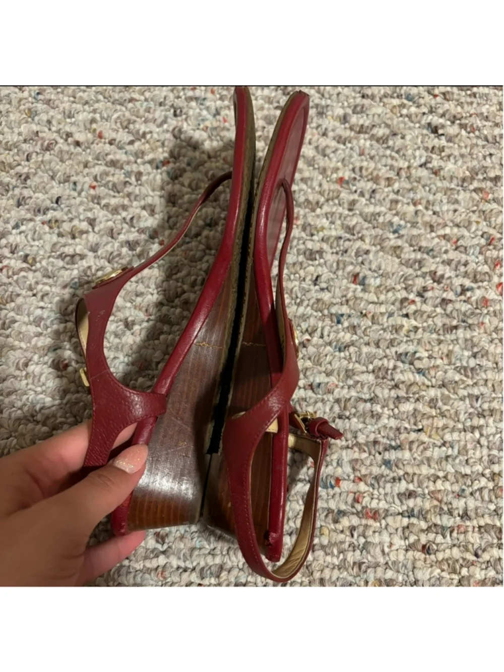 Michael Kors Burnt Red Ramona Leather Mini Wedge Sandals Sandals- Size 9.5